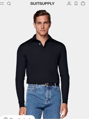 Suitsupply Navy Merino Long Sleeve Polo XL